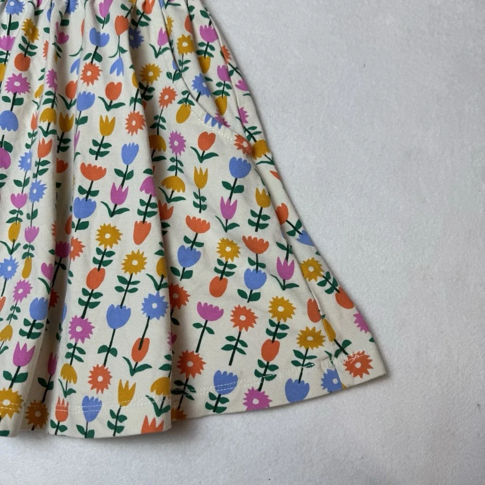 Hanna Andersson Girls Tip Floral Skater Dress Size 3T Pockets Cotton Stretch